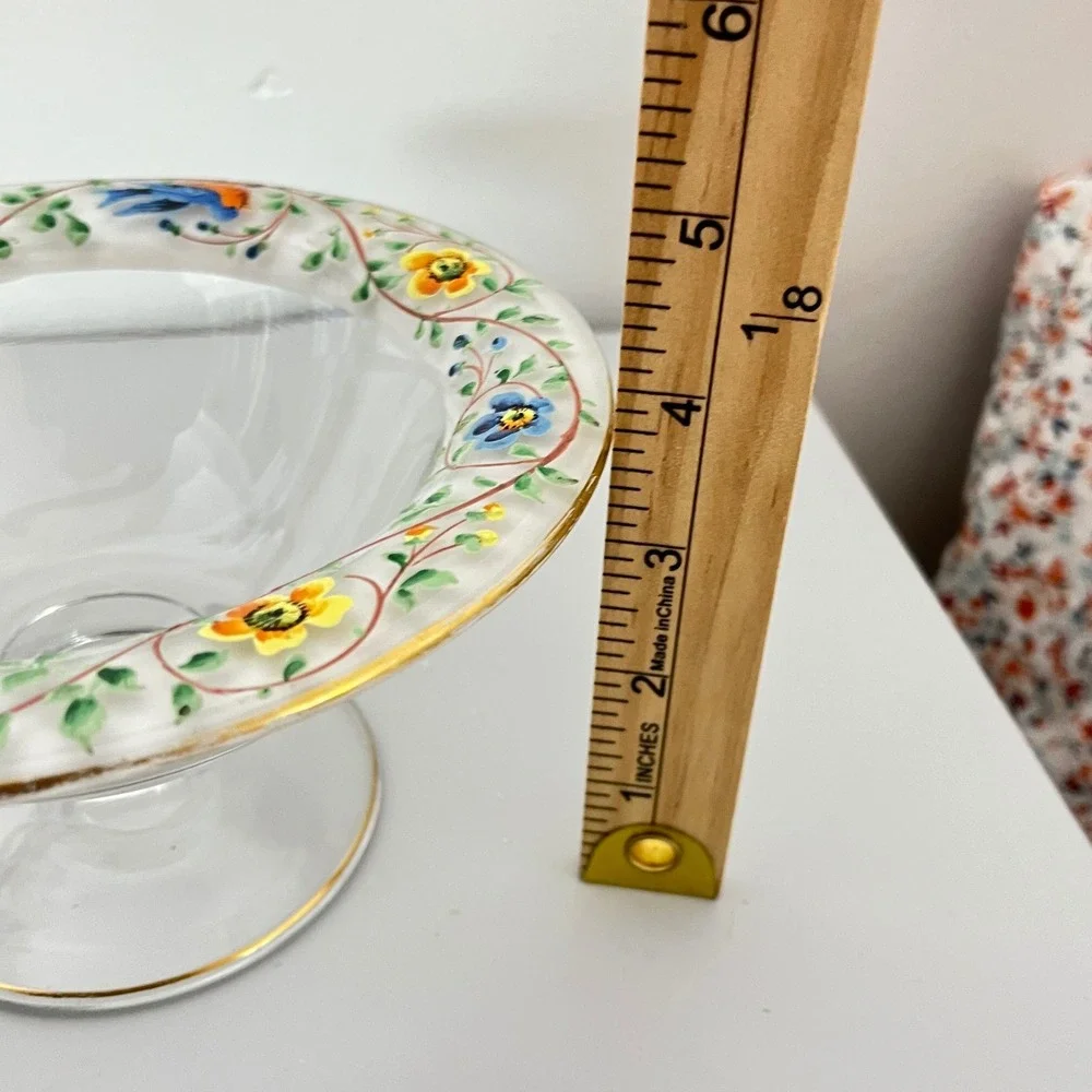 Vintage Westmorland Hand Painted Blue Bird‎ Floral Garden Compote Pedestal Dish